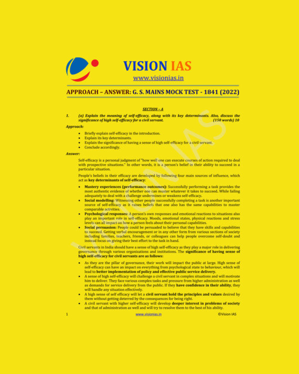 VISION IAS 2022 MODEL ANSWER TEST-1841 APPROACH ANSWER GS MAINS MOCK (2022) MODEL PAPER (BLACK & WHITE)