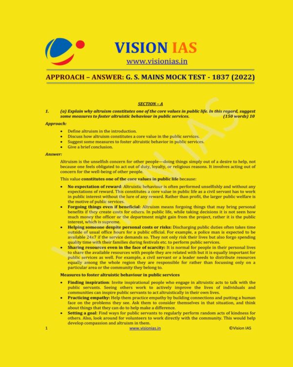 VISION IAS 2022 MODEL ANSWER TEST-1837 APPROACH ANSWER GS MAINS MOCK (2022) MODEL PAPER (BLACK & WHITE)