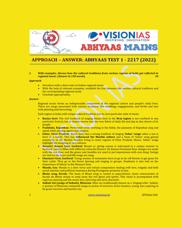 VISIONIAS ABHYAAS 2022 MODEL ANSWERS TEST-1 (TEST CODE 2217) 2022 MODEL ANSWERS (BLANK & WHITE)