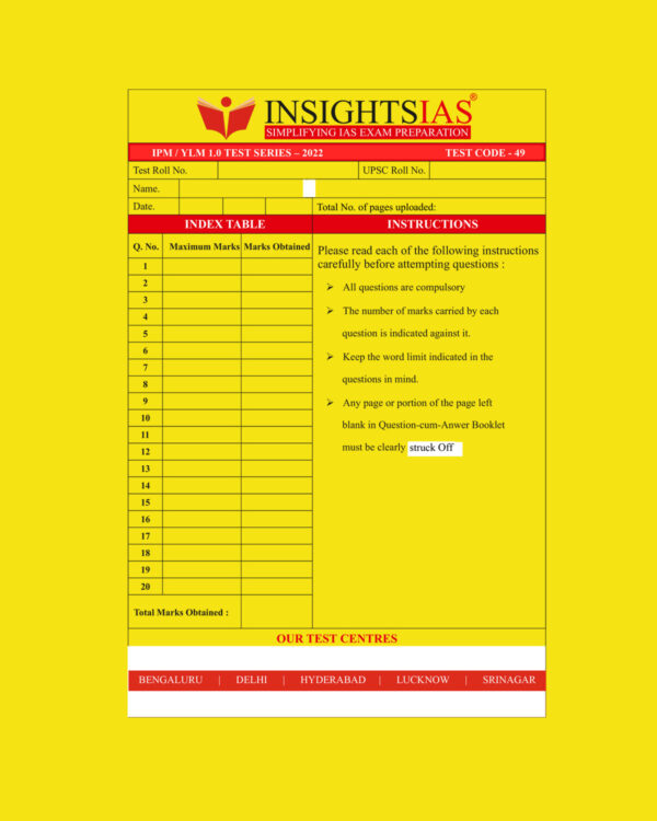 INSIGHTS ONINDIA 2022 QCA TEST-49 QCA (QUESTION CUM ANSWER BOOKLET) (BLACK & WHITE)