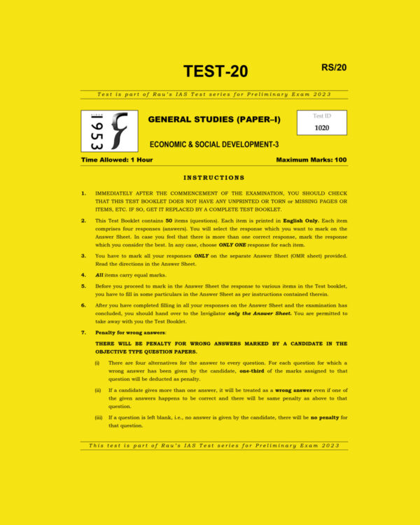 RAU’S IAS 2023 TEST-20 GS PAPER-1 ECONOMIC & SOCIAL DEVELOPMENT-3 (BLACK & WHITE)