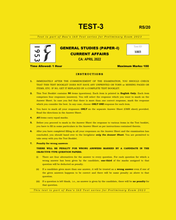 RAU’S IAS 2023 TEST-3 GS PAPER-1 CA APRIL 2022 (BLACK & WHITE)