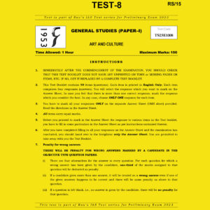 RAU’S IAS 2023 TEST-8 GS PAPER-1 ART & CULTURE 2022 (BLACK & WHITE)