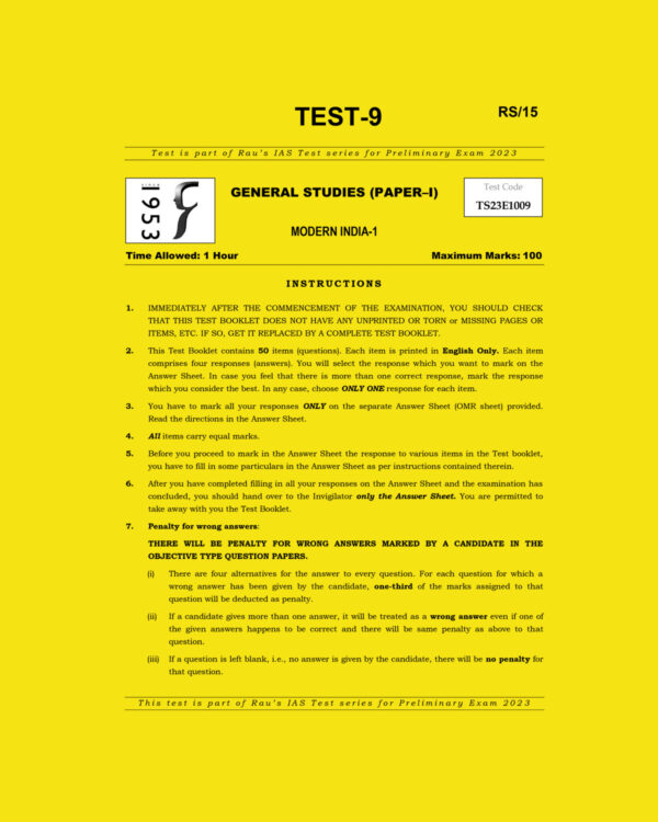 RAU’S IAS 2023 TEST-9 GS PAPER-1 MODERN INDIA -1 2022 (BLACK & WHITE)