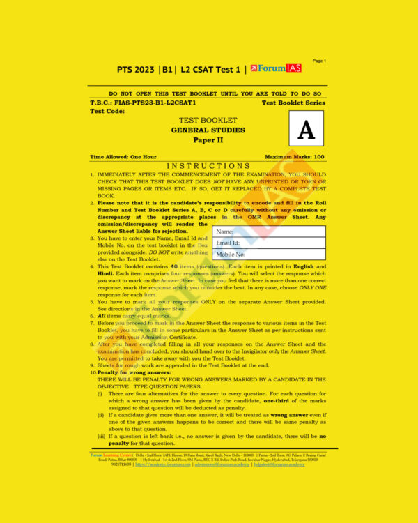 FORUM IAS 2023 CSAT TEST-1 TO TEST-3 BATCH-1 L2 (BLACK & WHITE) GROUPED