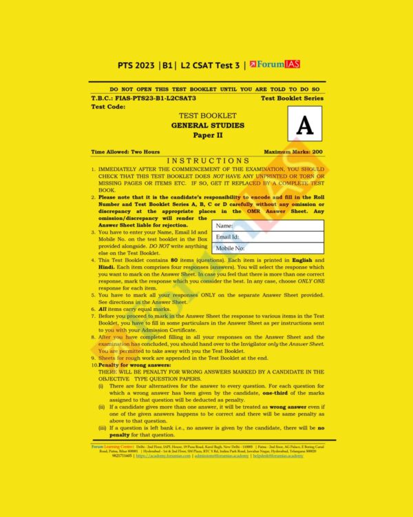 FORUM IAS 2023 CSAT TEST-3 BATCH-1 L2 (BLACK & WHITE)