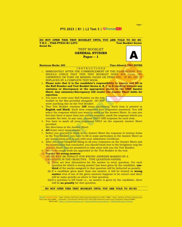 FORUM IAS 2023 PT TEST-3 BATCH-1 L2 (BLACK & WHITE)