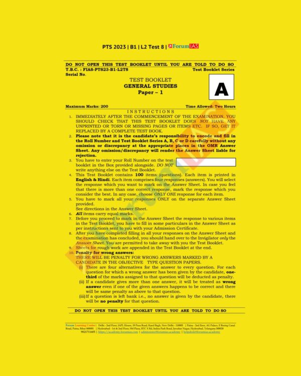 FORUM IAS 2023 PT TEST-8 BATCH-1 L2 (BLACK & WHITE)