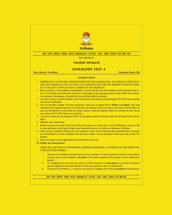 IASBABA 2023 TEST-4 (GURUKUL ADVANCED GEOGRAPHY -2) (BLACK & WHITE)