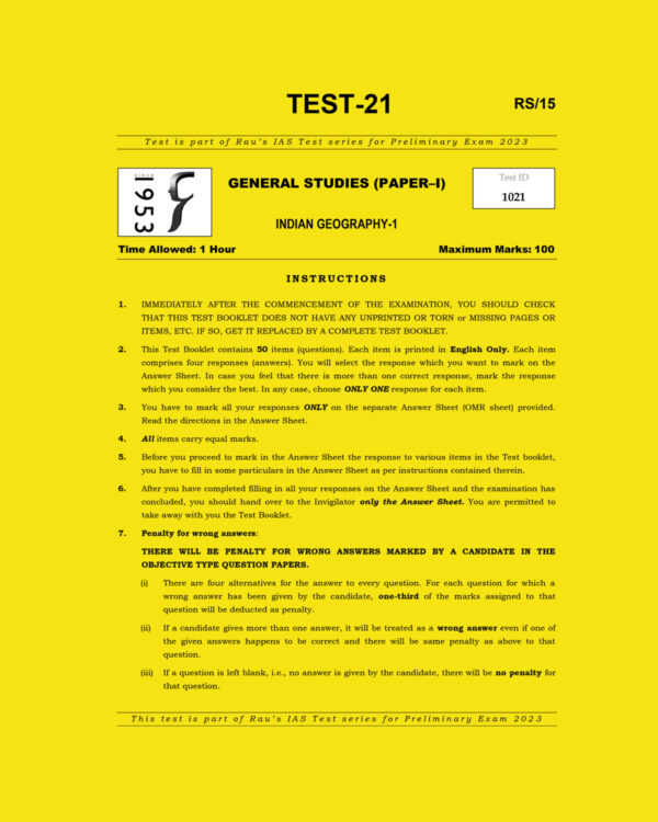 RAU’S IAS 2023 TEST-21- GS PAPER-1 INDIAN GEOGRAPHY-1 (BLACK & WHITE)