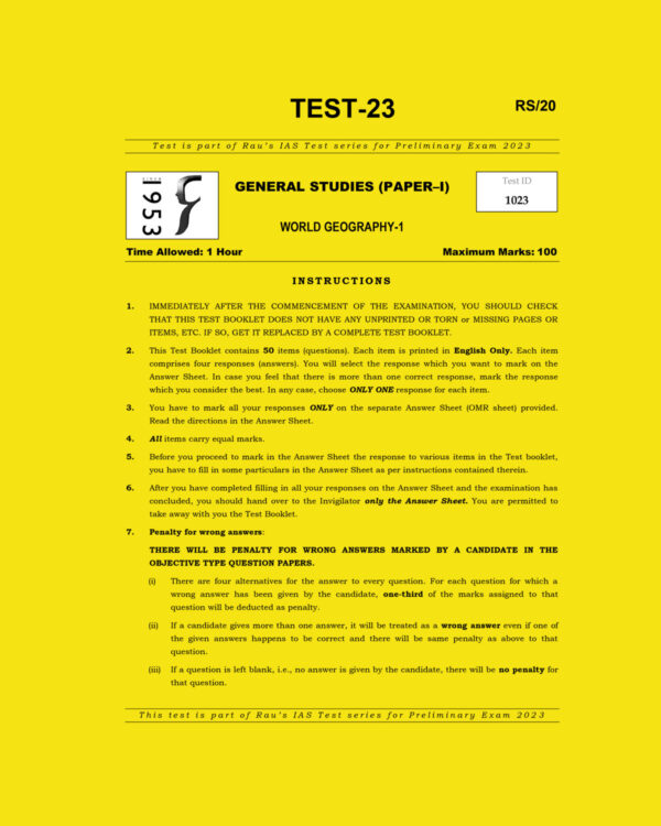 RAU’S IAS 2023 TEST-23- GS PAPER-1 WORLD GEOGRAPHY-1 (BLACK & WHITE)