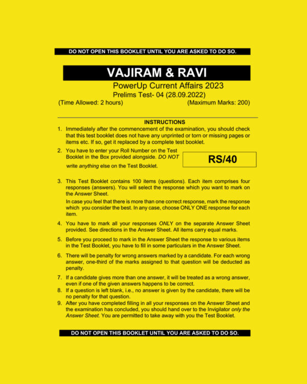 VAJIRAM & RAVI 2023 TEST-4 (POWER UP CURRENT AFFAIRS 2023) (BLACK & WHITE)