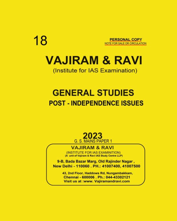 VAJIRAM & RAVI 2023 YELLOW BOOKS POST INDEPENDENCE GS MAINS PAPER-1 PRINTED NOTES 2023 (BLACK & WHITE)