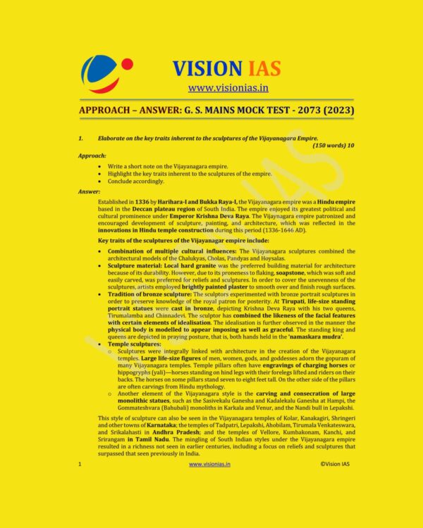 VISION IAS 2023 MODEL ANSWERS GS MAINS MOCK TEST-2073 (2023) APPROACH ANSWER (BLACK & WHITE)