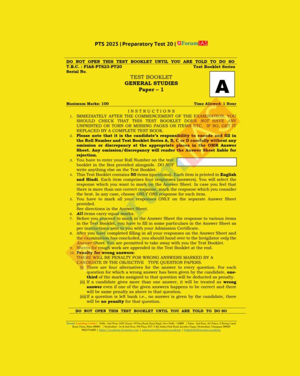 FORUM IAS PTS 2023 BATCH1 PREPARATORY TEST-20 (BLACK & WHITE)