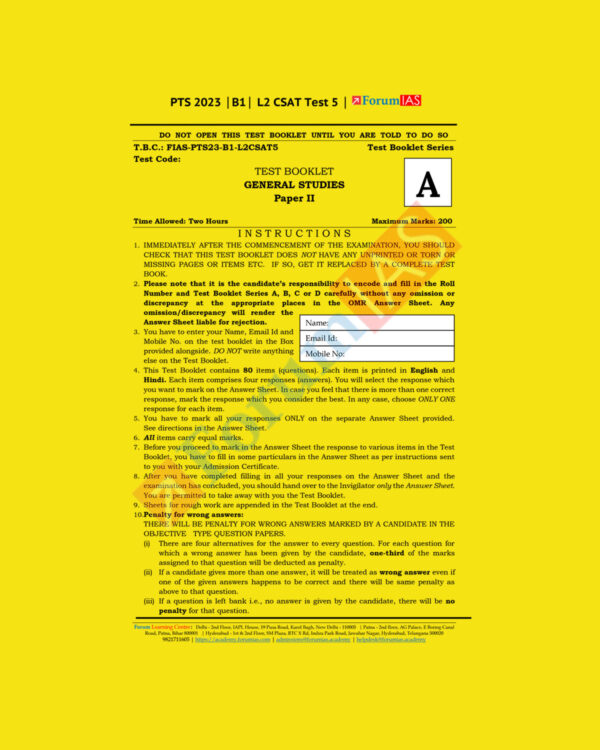FORUM IAS GS 2023 BATCH-1 LEVEL-2 CSAT TEST-5 (BLACK & WHITE)