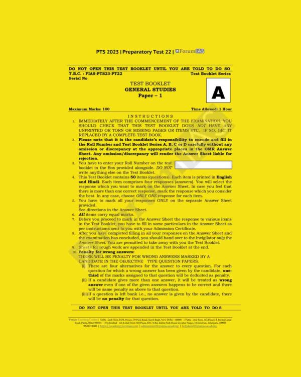 FORUM IAS PT 2023 BATCH-1 PREPARATORY TEST-22 (ANCIENT HISTORY) GS PAPER 1 (BLACK & WHITE)