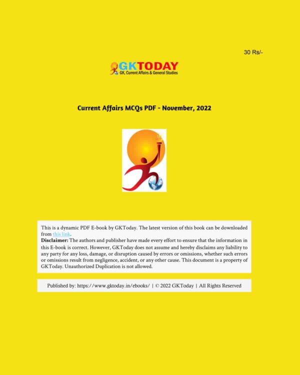 GKTODAY CURRENT AFFAIRS MCQS QUIZ NOVEMBER 2022 (BLACK & WHITE)
