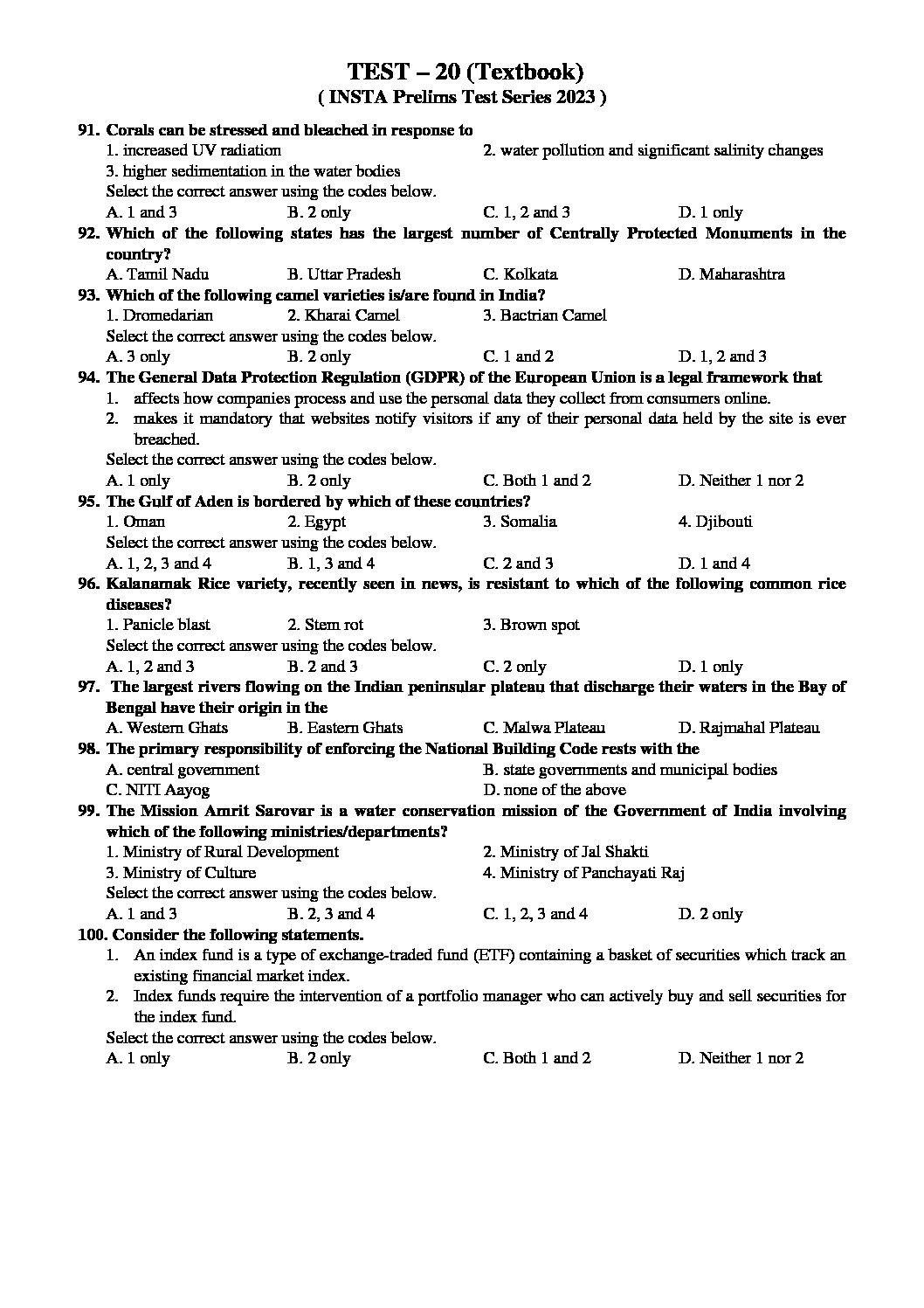 INSIGHTS ONINDIA 2023 TEXTBOOKWISE PT TEST-20 WITH SOLUTION (STANDARD SOURCES + ENVIRONMENT-3(THEMATIC) CURRENT EVENT RIGHT FROM 1ST JUNE 2022 TO 29TH DECEMBER) TEXTBOOK WISE APPROACH 2023 (BLACK & WHITE) - Image 3