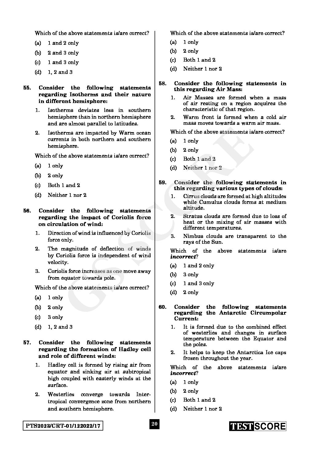 GS SCORE IAS CRT 2023 PRELIMS TEST SERIES TEST17 WITH SOLUTION GEOGRAPHY REVISION TEST