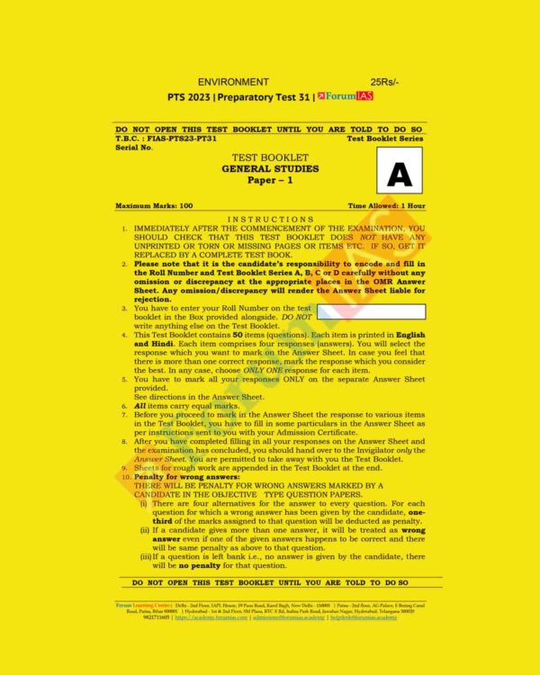 FORUM IAS 2023 BATCH-1 PREPARATORY TEST-31 (ENVIRONMENT) GS PAPER-1 (BLACK & WHITE)