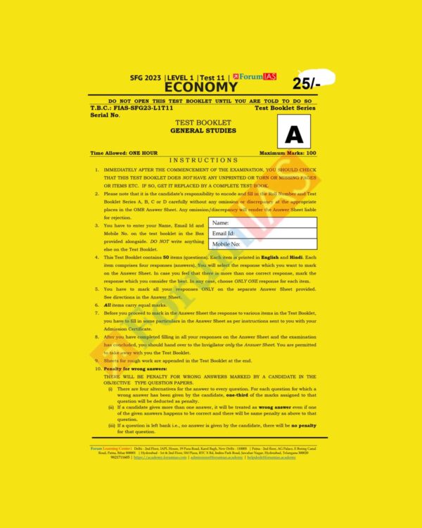 FORUM IAS 2023 SFG LEVEL 1 TEST-11 (ECONOMY) GS (BLACK & WHITE)