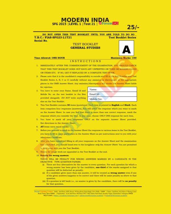 FORUM IAS 2023 SFG LEVEL-1 TEST-22 (MODERN INDIA) GS (BLACK & WHITE)