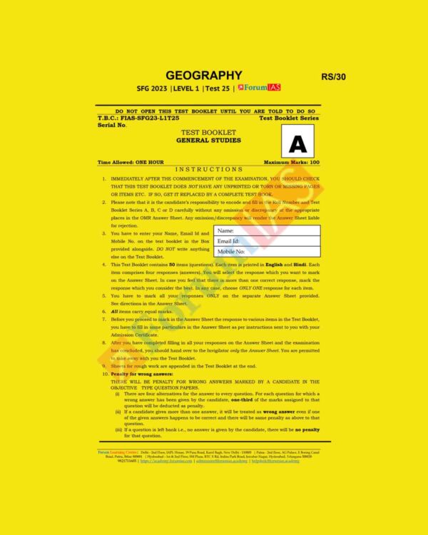 FORUM IAS 2023 SFG LEVEL-1 TEST-25 (GEOGRAPHY) GS (BLACK & WHITE)