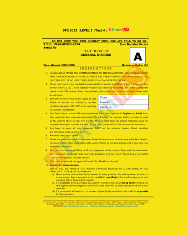 FORUM IAS 2023 SFG LEVEL1 TEST-4 (POLITY-4) GENERAL STUDIES (BLACK & WHITE)