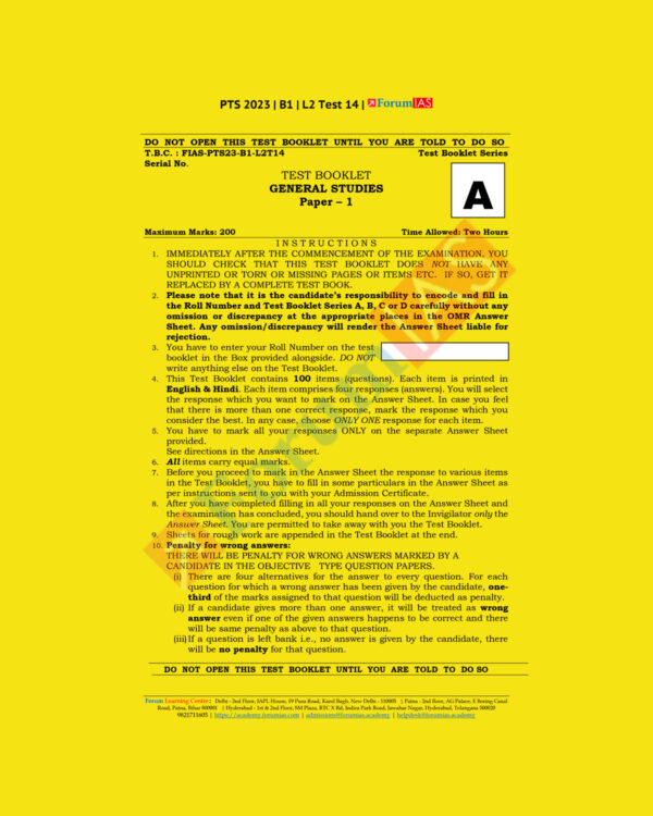 FORUM IAS PTS 2023 BATCH1 L2 TEST-14 (ART & CULTURE-2) GENERAL STUDIES PAPER 1 (BLACK & WHITE)