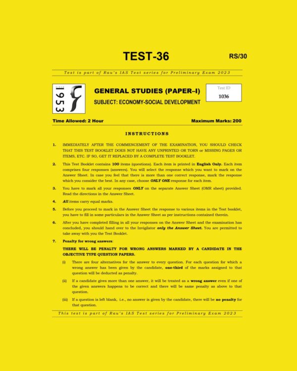 RAUSIAS 2023 TEST-36 GS (PAPER-1)ECONOMY-SOCIAL DEVELOPMENT (BLACK & WHITE)