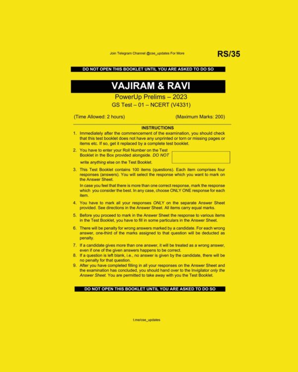 VAJIRAM & RAVI 2023 POWERUP PRELIMS 2023 GS TEST-01 TO 15 NCERT (BLACK & WHITE) GROUPED