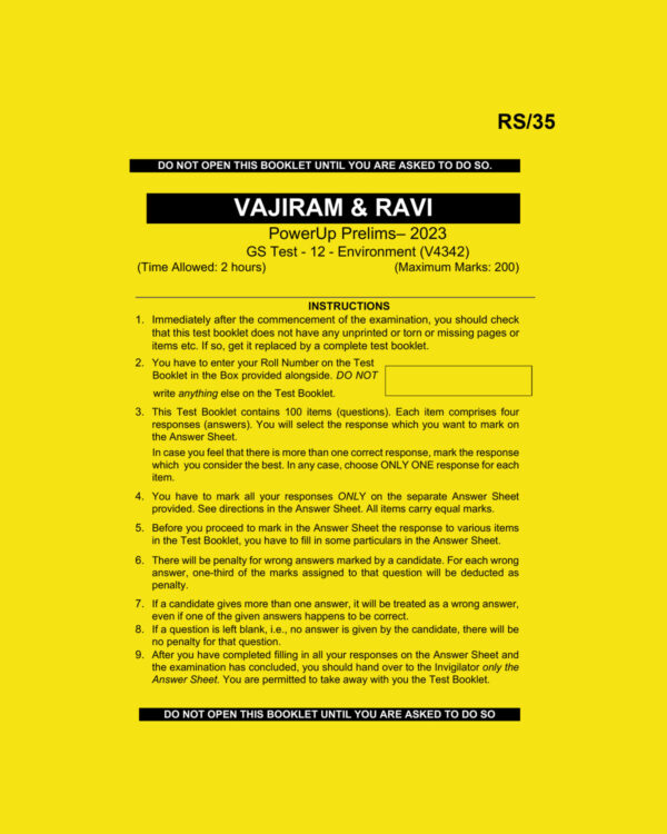 VAJIRAM & RAVI POWERUP PRELIMS 2023 TEST-12-ENVIRONMENT (BLACK & WHITE)