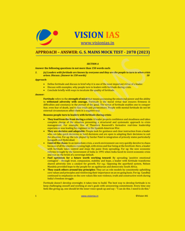 VISIONIAS 2023 MODEL ANSWERS GS MAINS MOCK TEST-2078 (2023) MODEL ANSWERS- (BLACK & WHITE)