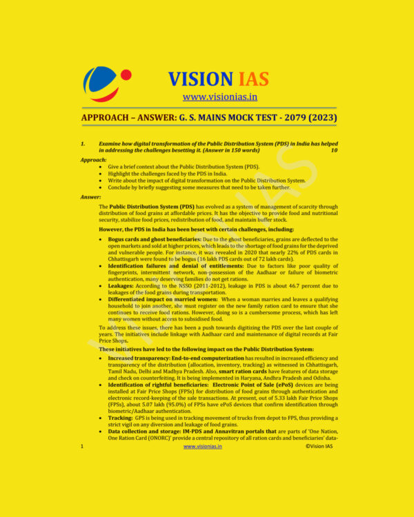 VISIONIAS 2023 MODEL ANSWERS GS MAINS MOCK TEST-2079 (2023) MODEL ANSWERS- (BLACK & WHITE)