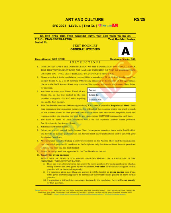 FORUM IAS 2023 SFG LEVEL-1 TEST-36 (ART & CULTURE) GS (BLACK & WHITE)
