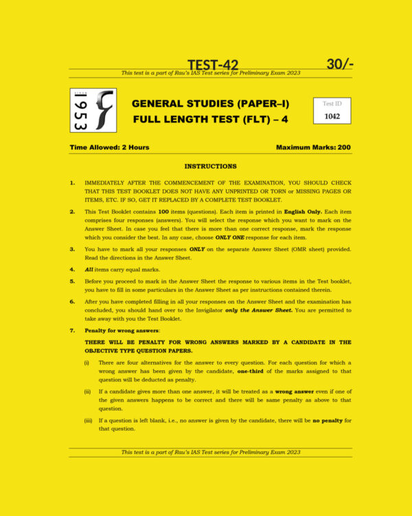 RAUS IAS 2023 TEST-42- GS (PAPER-1)FULL LENGTH TEST-4 (BLACK & WHITE)
