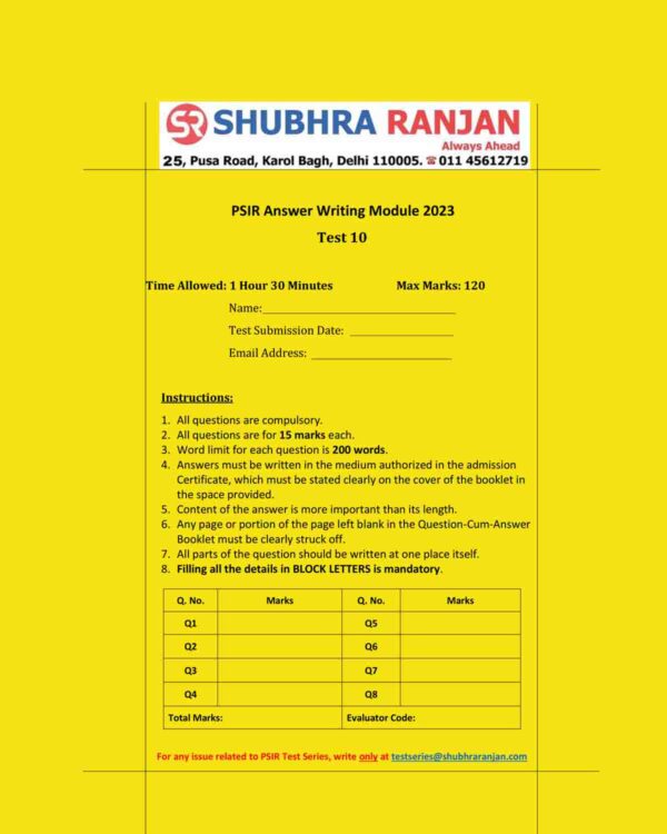 SHUBHRA RANJAN 2023 QCA TEST-10 POLITICAL SCIENCE (PSIR ANSWERS WRITING MODULE 2023) (QUESTION-CUM-ANSWER) (BLACK & WHITE)