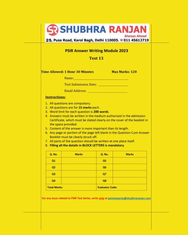 SHUBHRA RANJAN 2023 QCA TEST-13 POLITICAL SCIENCE (PSIR ANSWERS WRITING MODULE 2023) (QUESTION-CUM-ANSWER) (BLACK & WHITE)