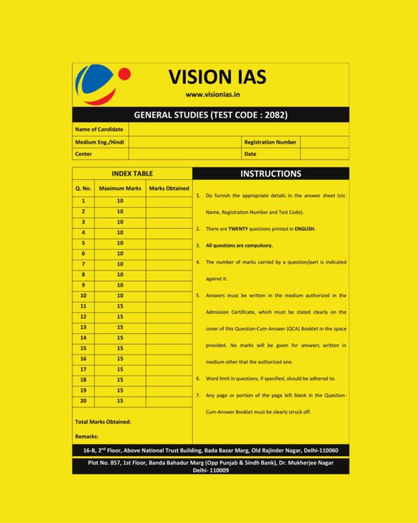 VISION IAS 2023 QCA TEST CODE-2082 (QUESTION CUM-ANSWER BOOKLET) 2023 (BLACK & WHITE)