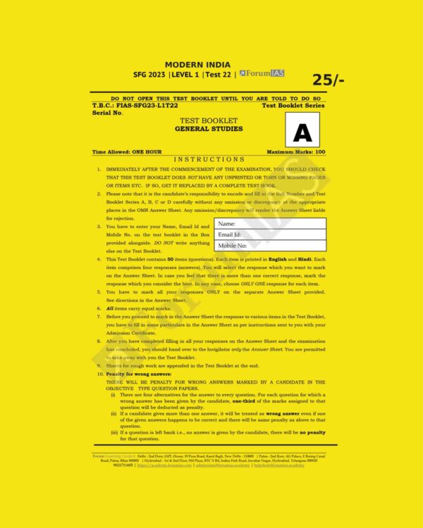 FORUM IAS 2023 SFG LEVEL 2 TEST-22 (MODERN INDIA) BLACK & WHITE