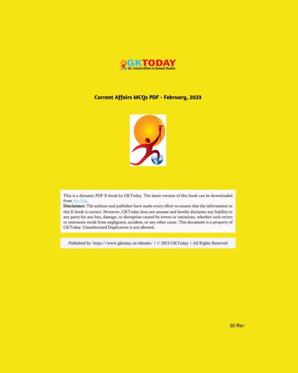GKTODAY CURRENT AFFAIRS QUIZ FEBRUARY 2023 (BLACK & WHITE)