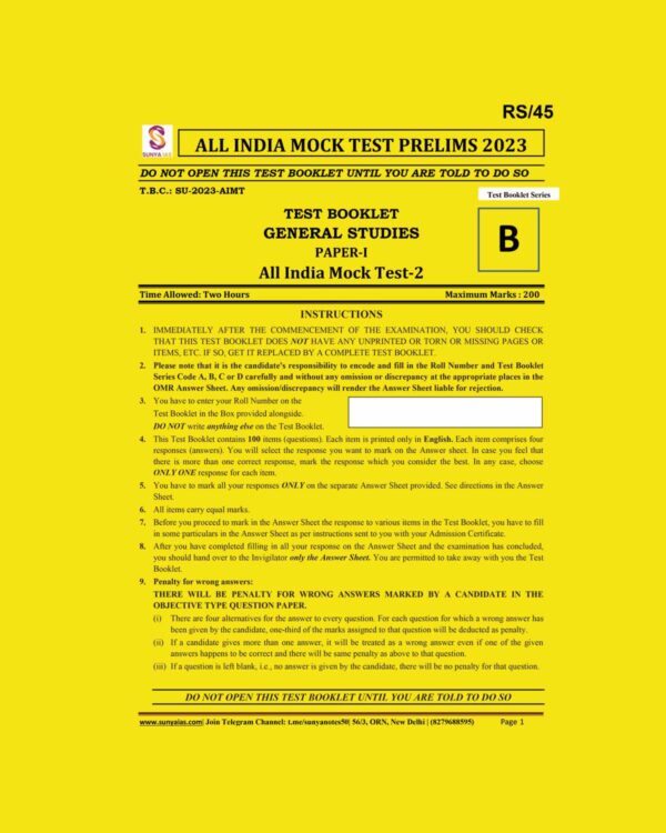 SUNYA IAS 2023 ALL INDIA MOCK TEST-2 (BLACK & WHITE)