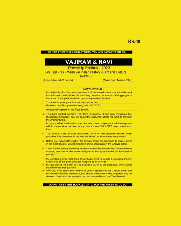 VAJIRAM & RAVI 2023 POWERUP PRELIMS TEST-13 MEDIEVAL INDIAN HISTORY & ART AND CULTURE (BLACK & WHITE)