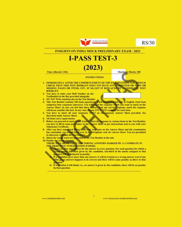 INSIGHTS ONINDIA 2023 I PASS TEST -3 (BLACK & WHITE)