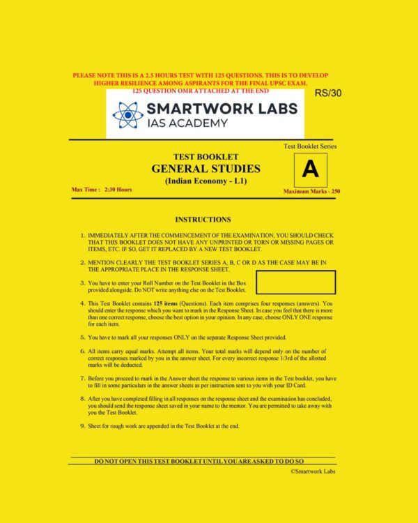 SMARTWORKS LABS IAS ACADEMY 2023 GS TEST-3 INDIAN ECONOMY L-1 (BLACK AND WHITE)