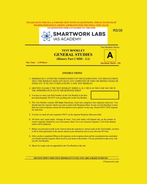 SMARTWORKS LABS IAS ACADEMY 2023 GS TEST- 8 HISTORY PART- 2 MIH -L 1- (BLACK AND WHITE)