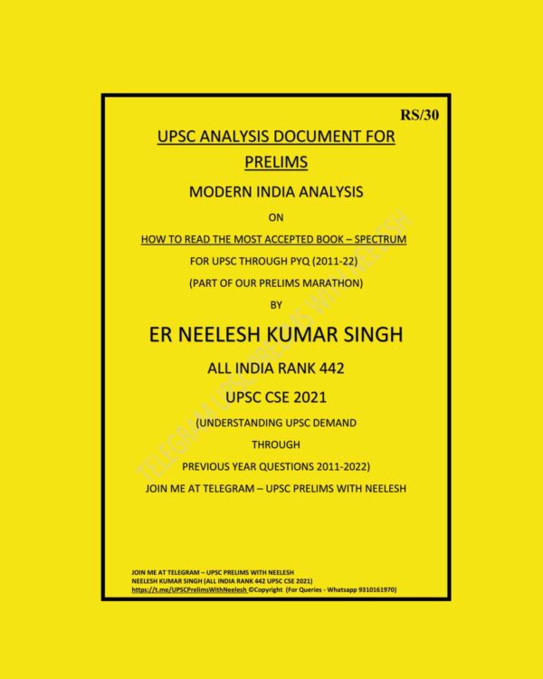 TOPPERS NEELESH KUMAR SINGH RANK 442 CSE 2021 MODERN INDIA ANALYSIS (BLACK & WHITE)