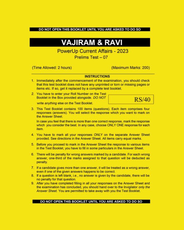 VAJIRAM & RAVI POWER UP CURRENT AFFAIRS 2023 TEST-7 (BLACK & WHITE)