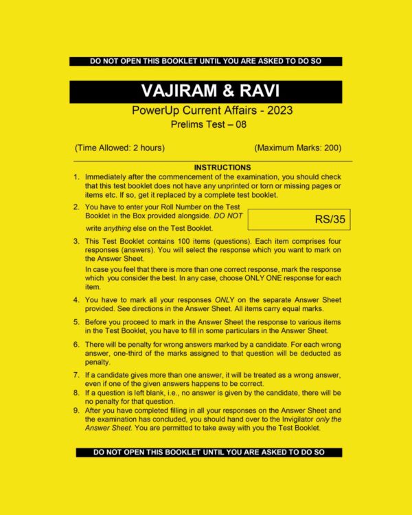 VAJIRAM & RAVI POWER UP CURRENT AFFAIRS 2023 TEST-8 (BLACK & WHITE)